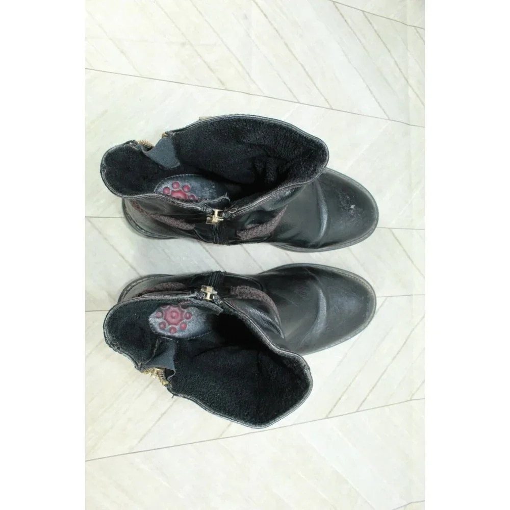 Relife Black Leather Side Zip Pull-on Casual Ankle Booties Size 7 - Picture 6 of 10